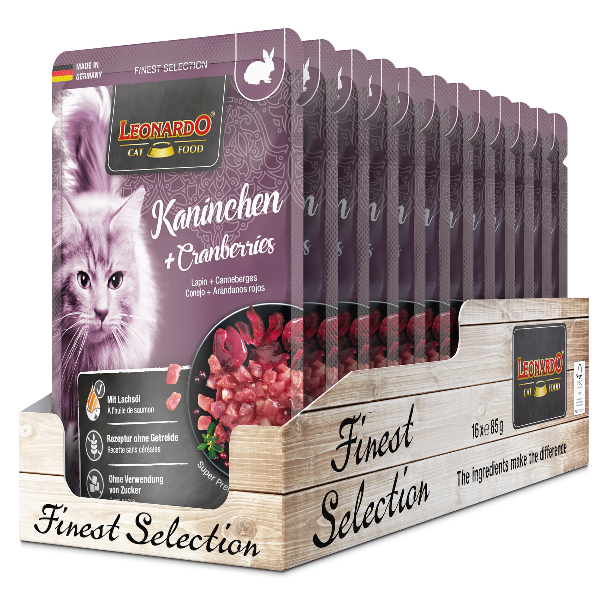 Leonardo Finest Selection Konijn + Cranberries 16 × 85 g, voorkant